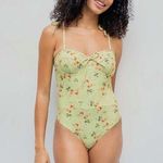 Cider  pale green V-NECK FLORAL TIE SHOULDER ONE PIECE Swimsuit nwt Photo 0