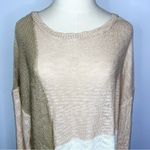 Very J Green Ivory Tan Color Block Acrylic Boho Knit Crew Neck Sweater Large Photo 1