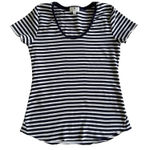 Socialite Navy & White Scoop Neck Short Sleeve Top – Size Large Photo 0