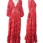 Free People Golden Hour Maxi Dress Cherry Red Small Bohemian Fall Floral 70s Photo 7