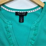 White House | Black Market Green Snap Sweater Cardigan Ruffled Lace Trim Large Photo 9