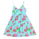 Bo Bel Dress Womens Small Aqua Blue Floral Bow Back Sleeveless Fit Flare Summer Photo 1
