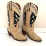 Vintage Miss Capezio Beige Blue Butterfly Leather Cowboy Boots Britney Spears Tan Size 8.5 Photo 5