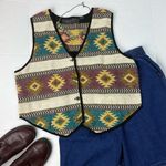 Vintage Woven Tapestry Southwestern Bohemian Geometric Vest Green Size M Photo 1