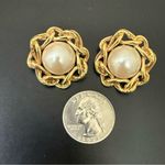 Givenchy Vintage Signed Gold Tone Rope Faux Pearl Center Clip On Earrings 17g. Photo 12