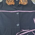 Mainbocher Black Trench Coat with Faux Fur Collar 100% Wool Size M Photo 6