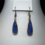 Gold Tone and Marine Blue Druzy Teardrop‎ Earrings Photo 0