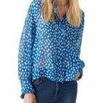 Ba&sh  Size 4  Top Blouse Long Sleeve Ruffle Blue White Photo 0