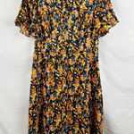 Sharagano  Women's Size 6 Button Front Midi Dress Black Yellow Orange Floral Photo 0