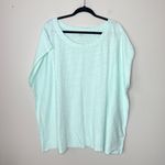 Lands' End  Women's Plus Size Slub Wedge T-Shirt SZ‎ 3X Mint White Stripes Cotton Photo 1