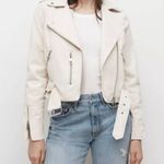 ALLSAINTS Dessa Balfern Ivory Denim Biker Moto Jacket Womens Size 4 Photo 0