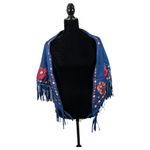 Floral Embroidered Poncho Scarf Topper Fringe NEW with Tags Blue Photo 1