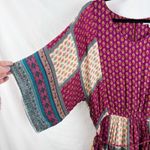 American Eagle Outfitters XS Boho Floral Kimono Sleeve Dress Burgundy Tie Waste Photo 1