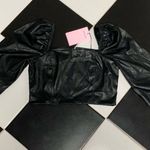 Avec Les Filles NWT Faux Leather Black Crop Top Smocked Puffy Balloon Sleeves M Photo 1