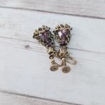 Vintage Screw Back Earrings Antique Gold Tone & Purple Gems Regal Photo 8