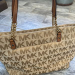 Michael Kors Jet Set Item Tote Luggage Bag Handbag Purse Leather Gold Chain AOP Photo 0