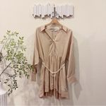 Mon Renn Hermosa Mini Oversized Shirt Dress with Belt in Chai Size Small NWT Tan Photo 1