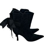 Hollywould Black Lace Overlay Ankle Boots 6.5 – Pointed Toe Bow Tie Photo 11