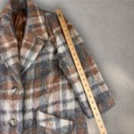 Vtg Mohair Wool Overcoat Plaid Single Breast Long Trench Pea Coat Fuzzy Sz 8 Tan Photo 5