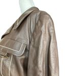 Vintage 70s Danaya Brown Leather Cropped Jacket Retro White Stitch Gold Button Photo 4