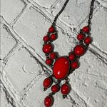 Elegant Red Statement Necklace Teardrop 19” Photo 12