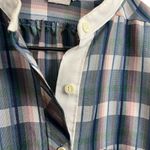 Shapely Vintage 90s  Long Sleeve Blue & Purple Plaid Henley Pullover Shirt S Photo 3