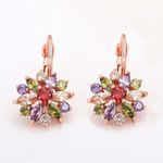 Rose Gold Color Brilliant Flower Marquise Round Multicolor Earrings Photo 4