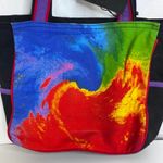 Laurel Burch Rainbow Horses on Black Tote Bag Canvas w/ Wooden Charm Artsy Photo 3