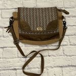 Myra crossbody Bag leather canvas woven turn lock western boho coastal cowgirl Brown Photo 0