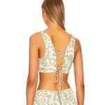 For Love & Lemons Crop Top Nomi Tank Green Pink Distorted Checker Print Lace Up Photo 4