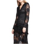 Alexis  Lucasta Women's L 8/10 Black Lace Ruched Ruffle Trim Maxi Evening Formal Photo 3