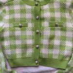 São Paulo Green/White Checkered Cropped Cardigan Green Size M Photo 2