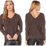Chaser Top SZ Small NWT Metallic Stripe Long Sleeve Rose Gold Dolman V-Neck Photo 2