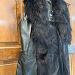 NWT Lanshifei vegan leather fur trim tie Back Vest Size XL Black Photo 9