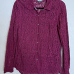 Volcom  Womens XS Burgundy Button Up Blouse Top Lace Preppy Boho Going Out Travel Photo 0