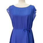 Reiss  Thena Royal Blue Silk Midi Dress Size 8 Sheer Belted Overlay Fit & Flare Photo 6