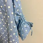 John Mark NWOT  Embroidered Polka Dot Cinch Tie Sleeve Blue Blouse Shirt Size M Photo 2