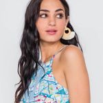 Boutique Blue Geometric Print Mesh Sides Top Photo 9