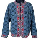 Vintage Icelandic Design Floral Embroidery Wool Cardigan Sweater Blue Size M Photo 0