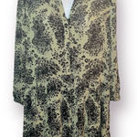 Hinge  Long Sleeve Relaxed Floral Drop Waist Mesh Shoulder Dress Green Black S Photo 0