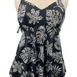 Swim Solutions Empire Waist Tummy Control Spotted Leaf Black Swim Dress Large Photo 0