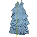 Lulus NWT Women's Going with Elegance Slate Blue Satin Tiered Gown Size M Formal Photo 5