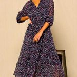 West K tiered midi dress size XL floral sheer sleeves flowy whimsical button up Pink Photo 2