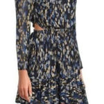 French Connection Metallic Cutout Mini Dress Long Sleeve Navy Gold Size 10 New Photo 0