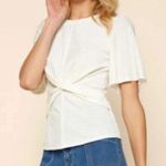 Skies Are Blue Women’s - white twist front textured Top, Size Medium Photo 0