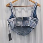 Forever 21 NWT  Women's Denim Curved-Hem Top Metallic Stripes Bustier Size M Photo 1