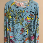 Quacker Factory  Lightweight Cardigan Tropical Vacation Print Size Small Blue Photo 0