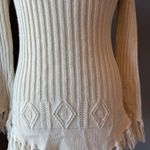 Sharagano  Paris Cream V-Neck Sweater with Fringe Small Photo 1
