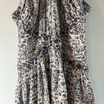 L'Agence L’AGENCE Dress Clio Shirred Silk Floral Knee Length in Ivory Photo 7