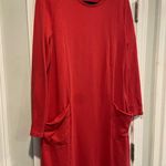 J. Jill Size M Red Pink Long Sleeve Sweatshirt Mini Dress Pockets Crew Neck Size M Photo 2